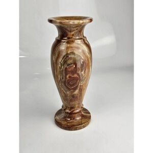 Vintage Carved Marbled Onyx Stone 8" Vase Rings Striations Heavy Over 2 Lbs